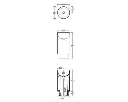 Раковина напольная Simas PO-MO 40x85 см слив в пол без отверстия moka matt PO08 moka matt / F91