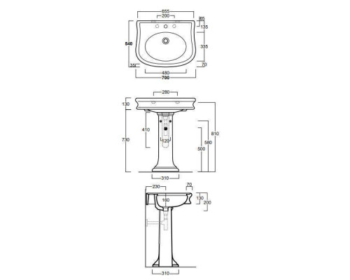 Раковина Simas Lante 70x54x13 см 1 отверстие белый LA10bi/LA03bi