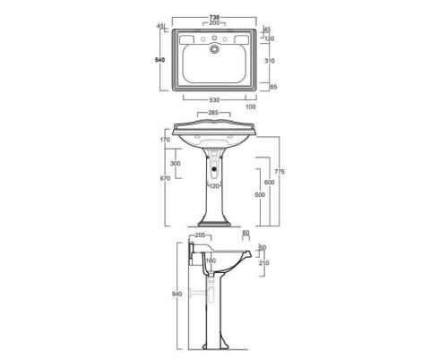 Раковина Simas Arcade 73х54 см 1 отверстие с пьедесталом белая AR834bi/AR805bi